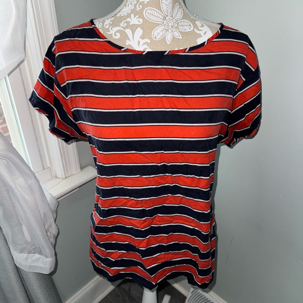 J. Crew Striped Women's Short Sleeve Top, 100% Silk, Size Small